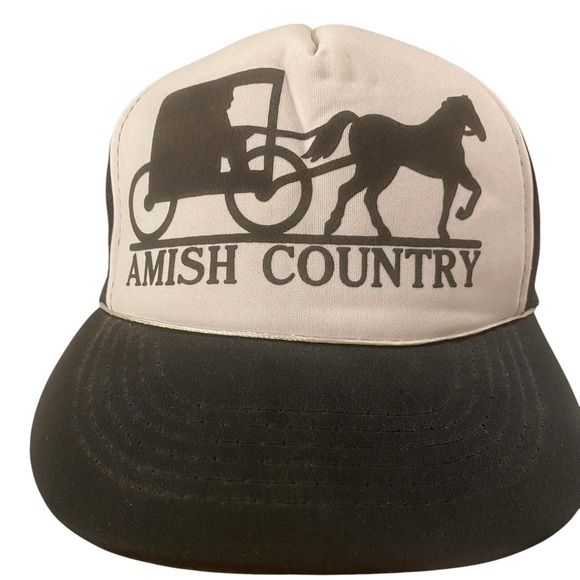 Amish Country Vintage 80s Trucker Hat One Size Black White Skater Retro - Picture 2 of 7
